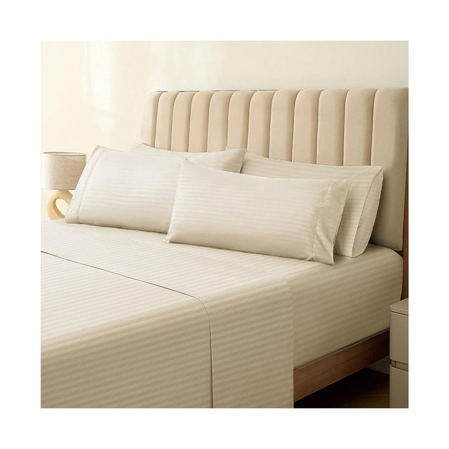 LuxClub Full 6 PC Striped Rayon From Bamboo Solid Performance Sheet Set