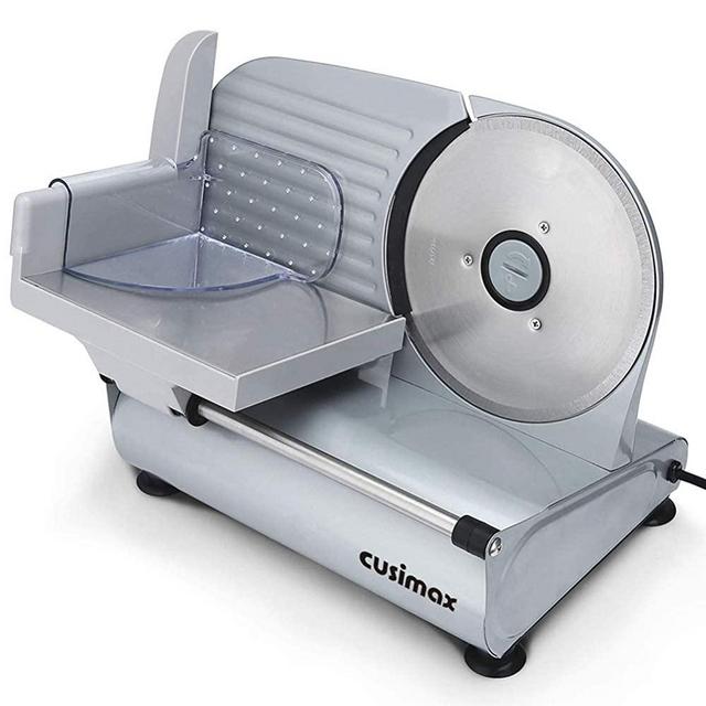 CUSIMAX Meat Slicer Electric Food Slicer with 7.5” Removable Stainless Steel Blade and Pusher, Deli Cheese Fruit Vegetable Bread Cutter, Adjustable Knob for Thickness, Food Carriage & Non-Slip Feet