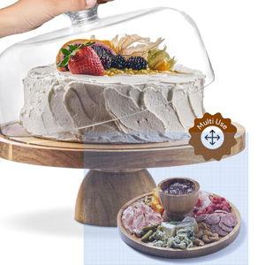HOMESPHERE Acacia Wood Cake Stand with Lid - Cake Stand with Dome,12in Round Cake Holder, 2-in-1 Dessert Table Display Set & Charcuterie Board for Cheese, Chips & Dips, Fruit Platter, Large Acrylic Cake Dome Cover