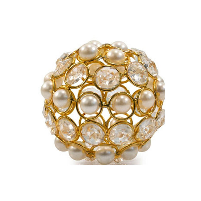 HomeRoots Set of Two Gold Ivory And Pearl Faux Crystal And Metal Decorative Orbs