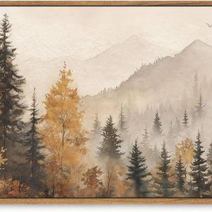 OIQArtOIQ Vintage Framed Wall Art Autumn Mountain Landscape Canvas Art Prints Fall Forest Rustic Farmhouse Pictures Wall Decor Modern Cottagecore Paintings Artwork For Bedroom Bathroom Living Room