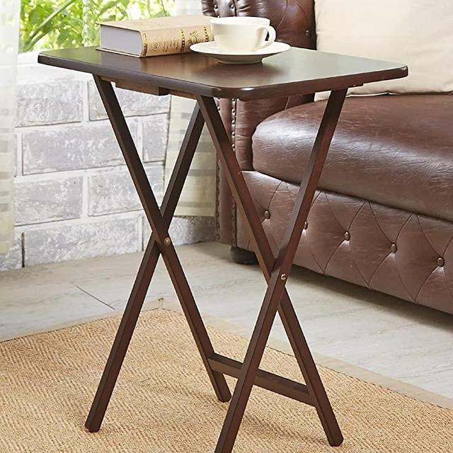 JN 2-Pack Folding TV Tray Table Set in Walnut, Brown, 19.90 x 14.57 x 26.00 Inches