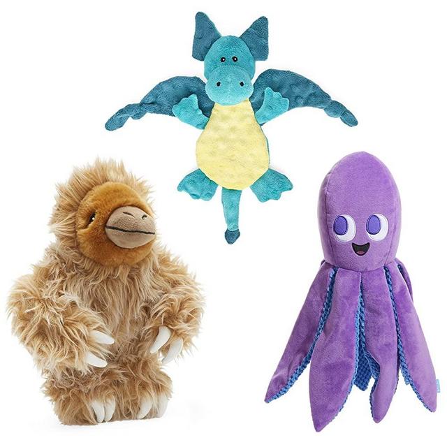 BarkBox – Best of BarkBox Bundle – Squeaky Dog Toys – Plush Chew Toys – Puppy and Pet Toys for Small, Medium, and Large Dogs – Gordon The Sloth, Dingbert The Dragon, and Ollie The Octopus