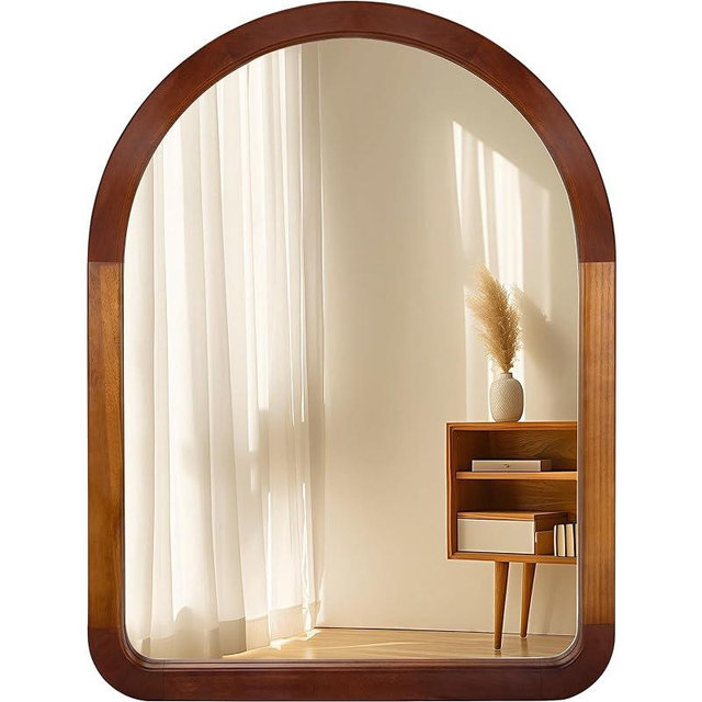Arched Mirror 30 x 40 Inch,Brown Wood Rustic Bathroom Tempered Wall Mirror with Wood Frame,Round Corner Arch Farmhouse Wooden Vanity Mirror for Living Room,Entryway or Bedroom（Walnut Brown）