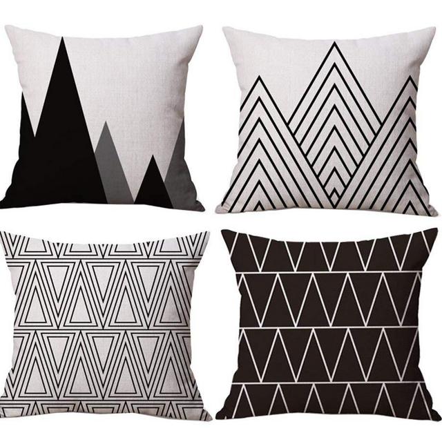 BLUETTEK Modern Simple Geometric Style Soft Linen Burlap Square Throw Pillow Covers, 18 x 18 Inches, Set of 4 (Black)