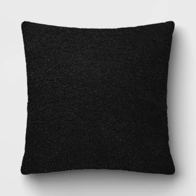 20"x20" Boucle Solid Square Outdoor Throw Pillow Black - Threshold™