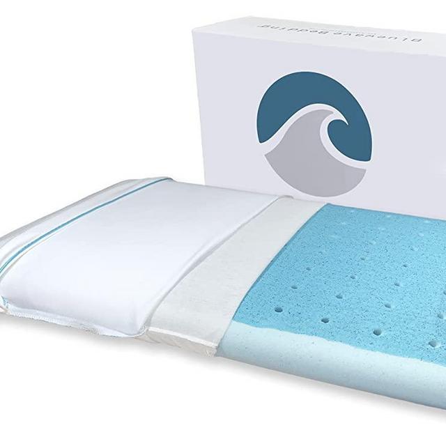 Bluewave Bedding Hyper Slim CarbonBlue Max Cool Gel Memory Foam Pillow for Stomach and Back Sleepers - Thin, Flat Design with Advanced Cooling (2.25-Inch Height, Standard Size)