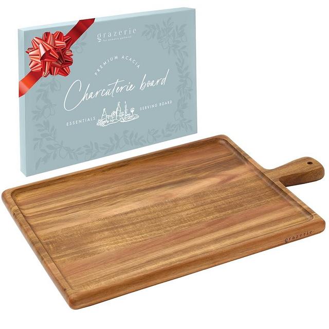 Grazerie Charcuterie Board - Acacia Wood Serving Tray with Handle - Kitchen Essential for Entertaining, House Warming Gift, Wedding Gift
