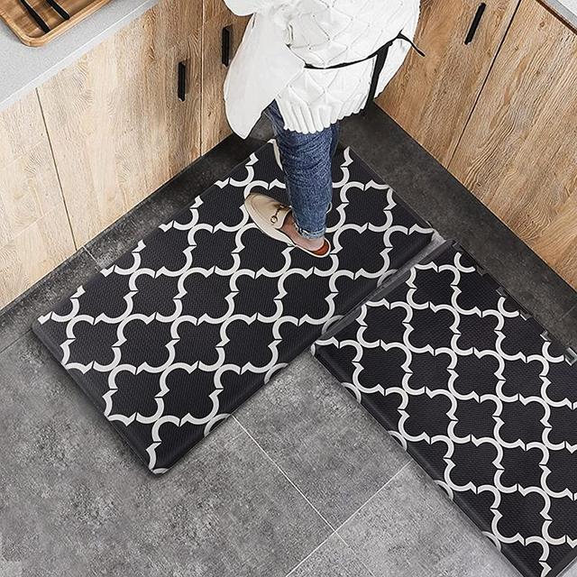 Asvin Kitchen Rug Cushioned, Anti Fatigue Kitchen Mat Set of 2, PVC Memory Foam Mat for Floor, Waterproof, Non-slip, Heavy Duty Standing Mat for Kitchen, Sink, Home, Office, Laundry, 18"x30"+20"x36"