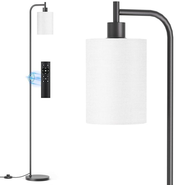 SIBRILLE Floor Lamp with Linen Shade, Dimmable Tall Standing Lamp with Remote Control & 3 Color Temperatures, Modern Floor Lamps for Living Room Bedroom Office Corner, 9W LED Bulb Included