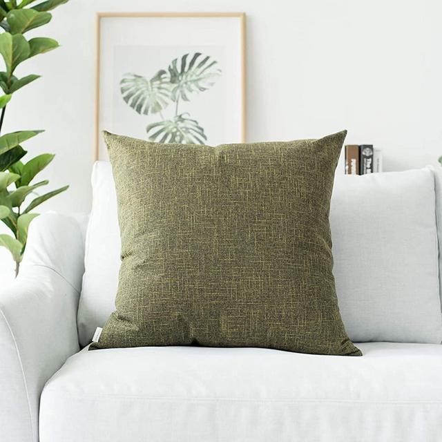 Kevin Textile Burlap Decoration Supersoft Linen Cushion Covers Square Throw Pillows Cover for Couch, Set of 2, 61x61 cm, Peridot Green