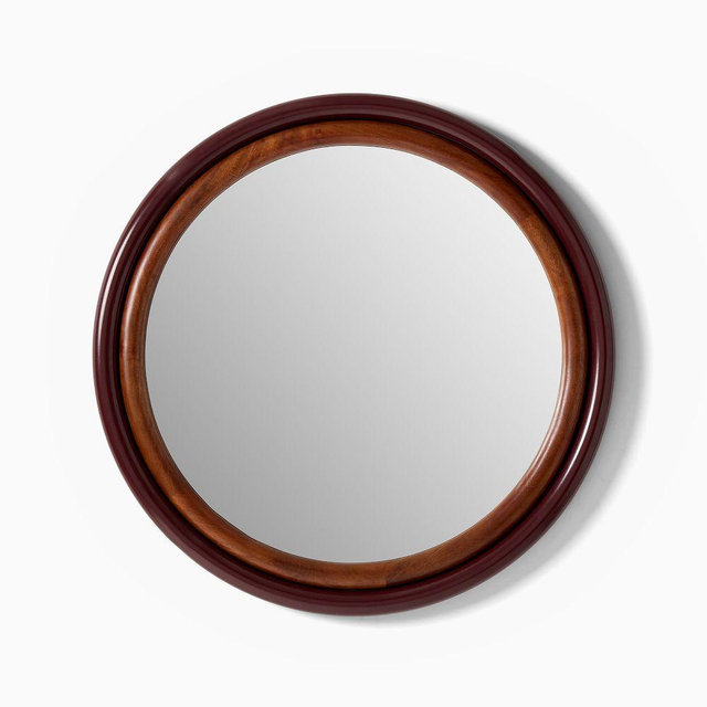 Emma Chamberlain Tubular Wall Mirror, Round, Metal, Red, 30"