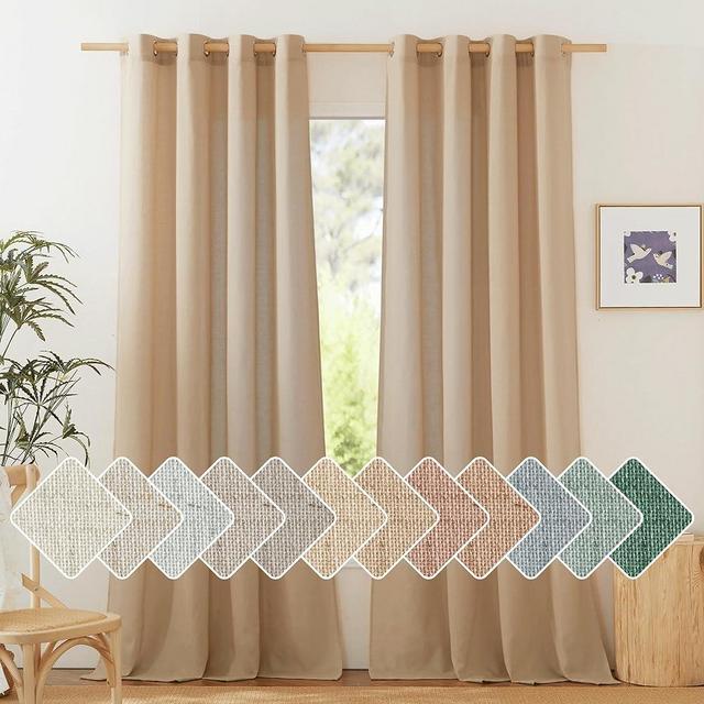 NICETOWN Natural Linen Curtains for Living Room, Grommet Thick Linen Privacy Added Window Treatments with Light Filtering for Bedroom/Living Room, Camel, W55 x L120, 2 Panels