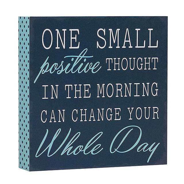 Barnyard Designs One Small Positive Thought in The Morning Can Change Your Whole Day Box Wall Art Sign, Primitive Country Farmhouse Home Decor Sign with Sayings 8" x 8"
