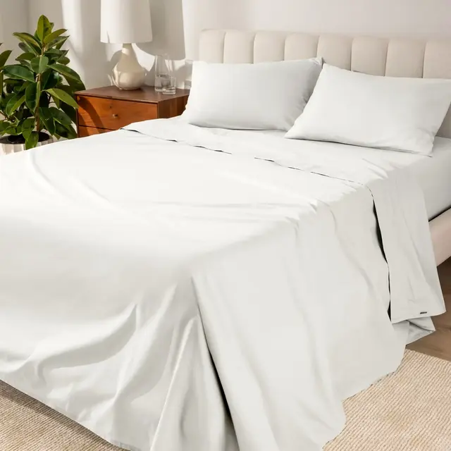 Organic Cotton Percale Cream 4 Piece Queen Bed Sheet Set by Bare Home