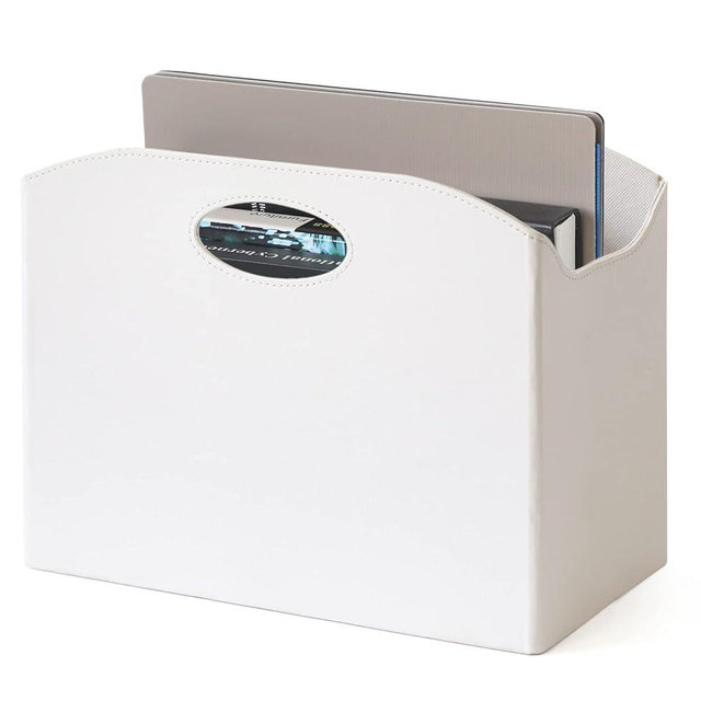 EZDeco Magazine Holder Foldable Magazine Rack Floor PU Leather File Holder Newspaper Book Storage Basket Document File Folder Organizer for Office Home (White-1)