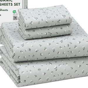 RUVANTI 100% Cotton Organic Percale Sheets Full Size – Crisp Cooling Bed Sheets for Hot Sleepers, Deep Pocket 15”, Soft Peach Finish, Breathable & Durable Hotel-Style 4 Pcs, Bud Club