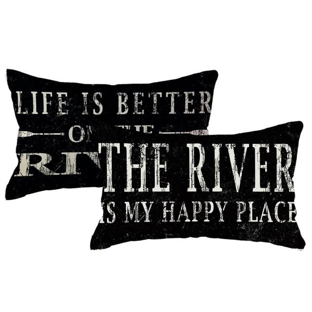 Life is Better on The River Decorative Lumbar Pillow Cover The River is My Happy Place Black River Theme Decor Pillowcase 12x20 Inch,Set of 2 for Couch Sofa