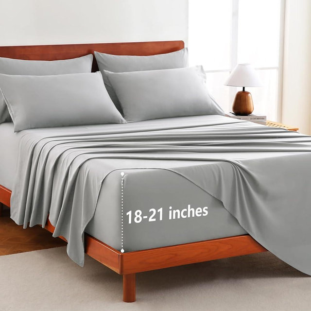 CozyLux Extra Deep Pocket Queen Sheet Set - 6 Piece Sheets Queen Size Bed Set - Fits Up to 21 inches Mattresses Queen Sheets，Breathable Queen Bed Sheets & Pillowcases - Easy & Secure Fit, Light Grey