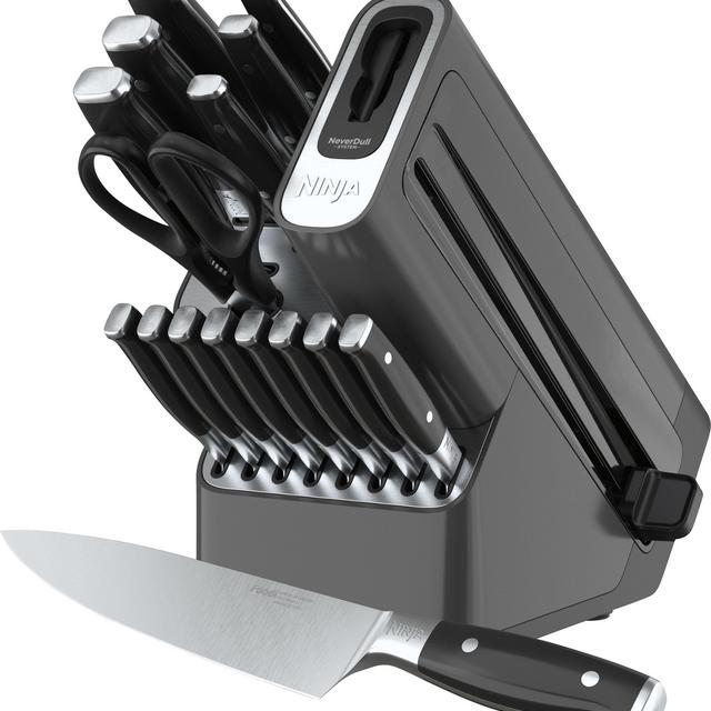 Ninja - Foodi NeverDull Premium 17-Piece Knife Block Set with Built-in Sharpener System - Black & Silver