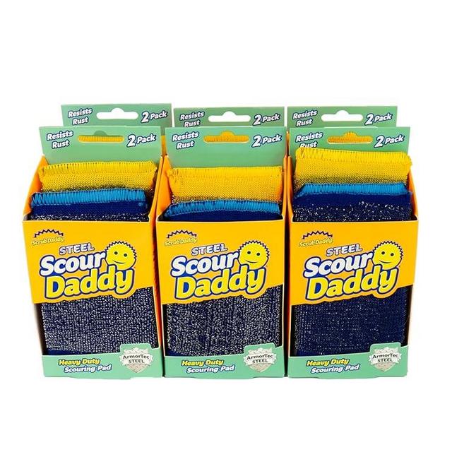 Scrub Daddy Steel Scour Pads - Scour Daddy - Stainless Steel Scouring Pad - Stainless Steel Fibers Do What Scrubbing Sponges Can't - Durable, Shred-Resistant Scrubbing Pads - 2 Count (6 Pack)