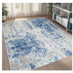 5x8 Abstract Area Rug Washable - Blue Grey White