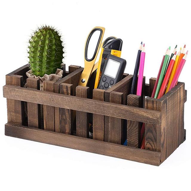 MaxGear Remote Control Holder Wood Remote Caddy Organizer Remote Holder for Table Desktop Storage with Adjustable Grilles 3 Compartments, Multiuse for TV Remotes, Pens, Pencils, Office Supplies