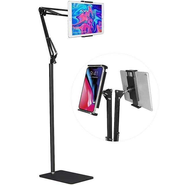 Spessn Adjustable Floor Stand Universal 360-degree Rotatable Metal Tablet Holder Compatible Samsung Galaxy Tab and Phones(Black)