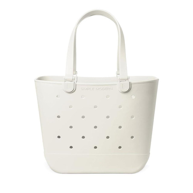 Simple Modern Extra-Large Beach Bag | Waterproof Getaway Rubber Tote with Zipper Pocket for Travel, Pool, Boat, Groceries, Sports | Cream