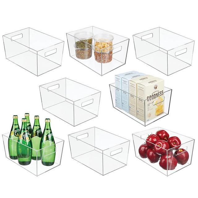 mDesign Plastic Kitchen Pantry, Cabinet, Refrigerator, Freezer Food Storage Bin Organizer with Handles for Fruit, Snack, Pasta Organization - Prism Collection - 12" Long - 8 Pack - Clear