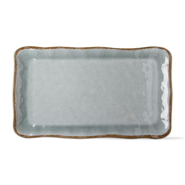 tagltd 17L in. x 11W in. Veranda Cracked Glaze Solid Wavy Edge Melamine Serving Platter Indoor Outdoor Rectangle Slate Blue