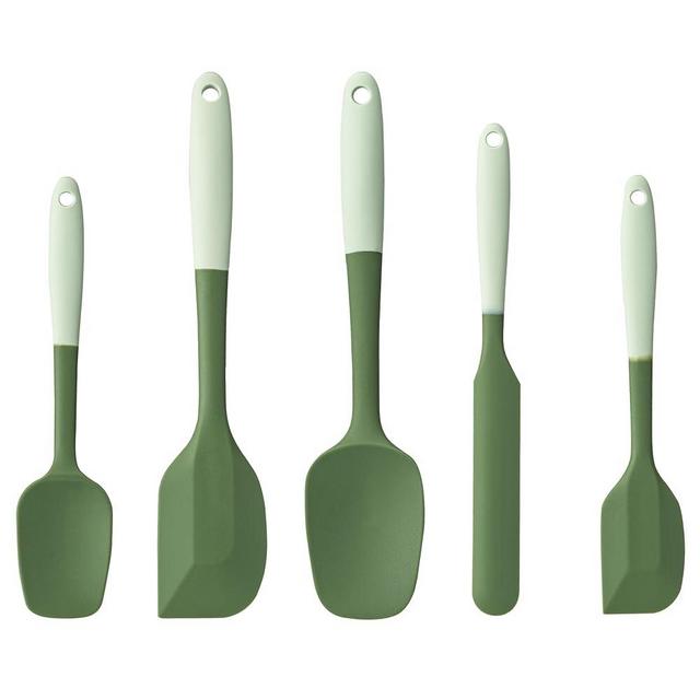 Silicone Spatula Set, 5 Piece Food Grade Rubber Spatulas for Baking, Cooking, and Mixing High Heat Resistant Non Stick Dishwasher Safe BPA-Free (Two colors - Green)