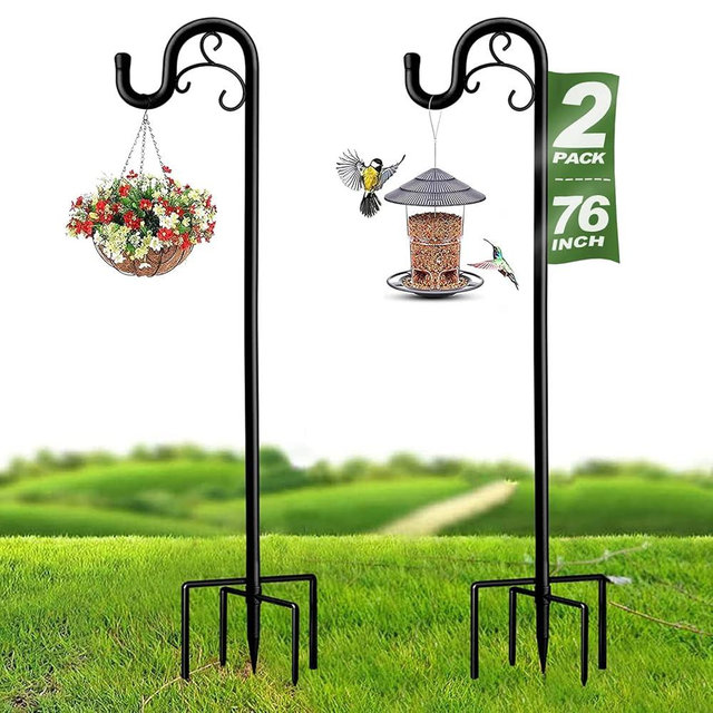 MELOHO Shepards Hooks for Outdoor, 76 Inch Adjustable Shepherds Hook for Bird Feeders for Outside (2pcs), Heavy Duty Humming Bird Stand Feeder Pole, Metal Garden Hooks Hanger for Outdoor Décor