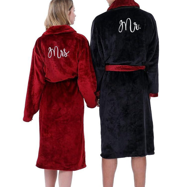 Jecery 2 Pcs His and Hers Robes for Couples Mr and Mrs Bathrobes Flannel Embroidered Matching Robes Wedding Engagement Gifts