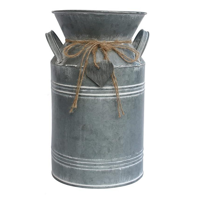 Venalys Vintage Galvanized Metal Milk Can, Farmhouse Decorative Flower Vase, Rustic French Country Milk Jug for Home Decor,10.6''H…