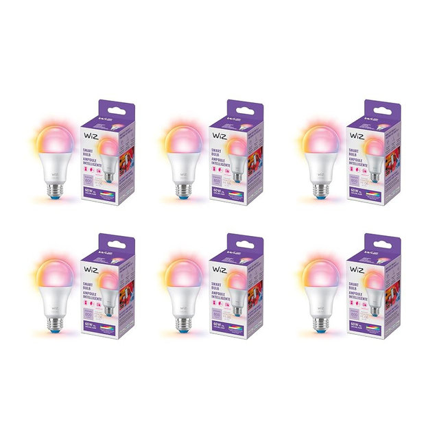 WiZ Connected LED Smart Light Bulbs, Sunset to Sunrise Automation + Motion Detection + Control with Voice or App, Full Color A19 60W 800LM E26 Indoor, Matter Compatible - 6 Pack