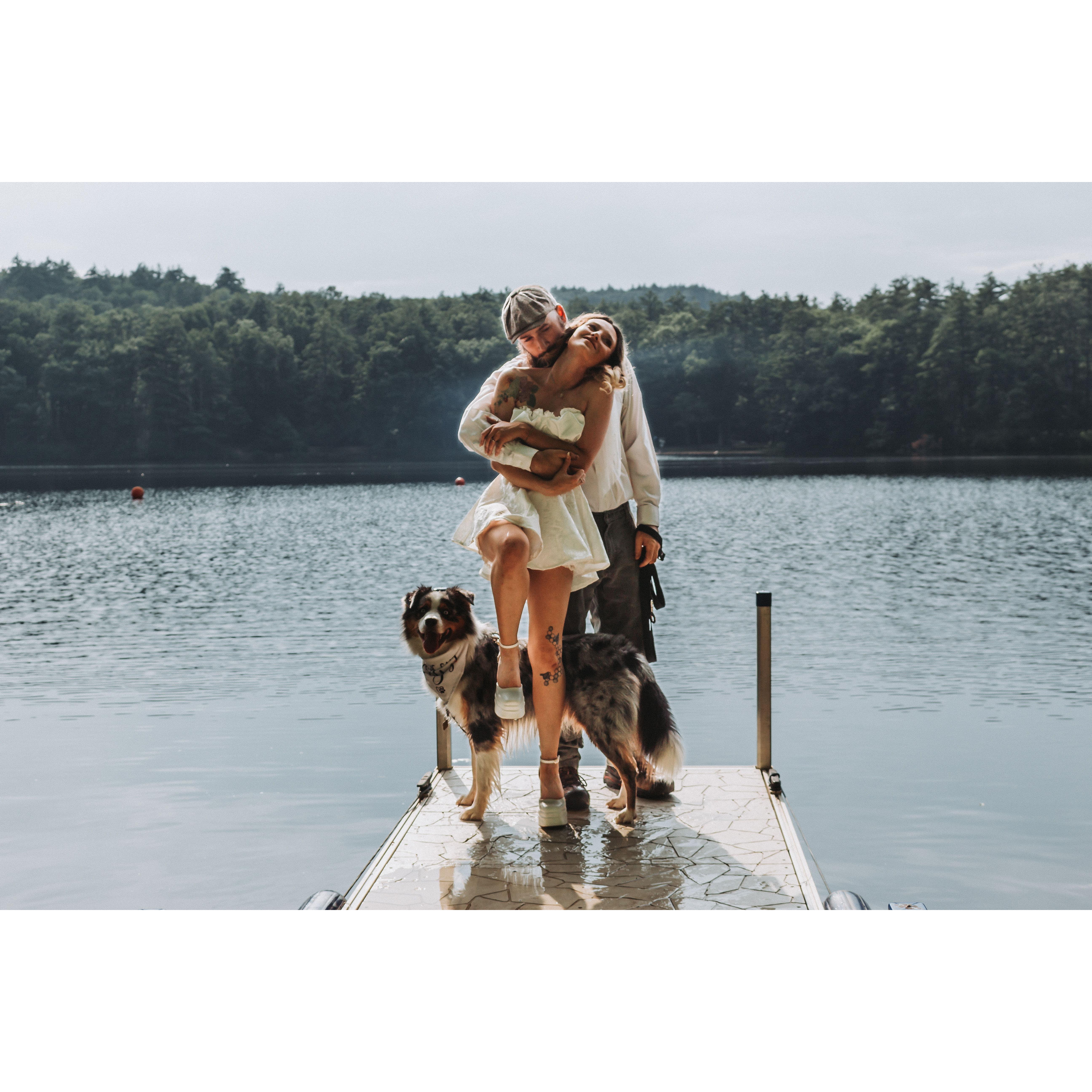 We took these at Alex's parents lake, Abu grew up swimming here.