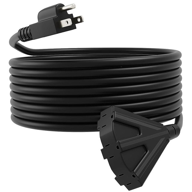 UBOORY 50FT Outdoor Extension Cord, 16/3 SJTW Tri-Tap Power Cable, Weatherproof, Heavy Duty Extension Cord for Holiday Decoration and Landscaping Lights,Black