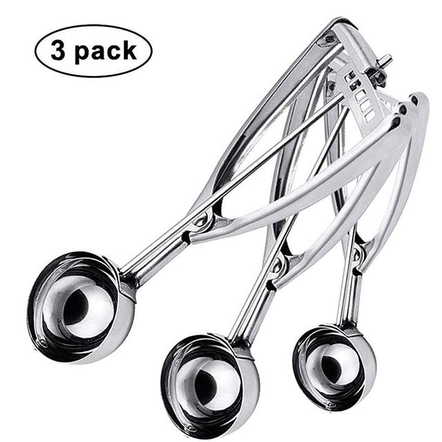 Cookie Scoops Set of 3 with Trigger Stainless Steel Ice Cream Scoop Set Excellent for Melon Ball, Cupcake, Muffin, Meatball, Include Large Medium Small Size