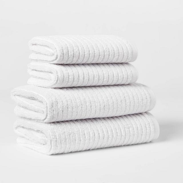 4pk Quick Dry Ribbed Hand/Wash Towel Set Light Gray - Threshold™