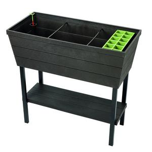 Keter Urban Bloomer 22.4 Gallon Resin Plastic Wood Look Elevated Raised Patio Garden Flower Planter Bed, Graphite
