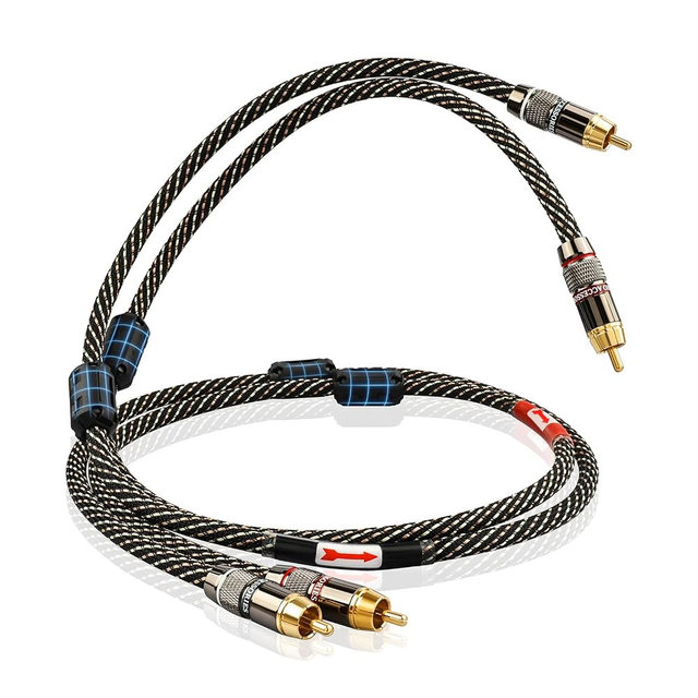 YYTCG Audiophile HiFi 6.56ft Audio RCA Cables - 2RCA Male to Male,15 AWG,4N OFC Core,24K Gold-Plated Plugs,with Nylon Braid,Subwoofer Cable,Compatible with Amplifier,CD Player,Turntable(6.56ft/2m)