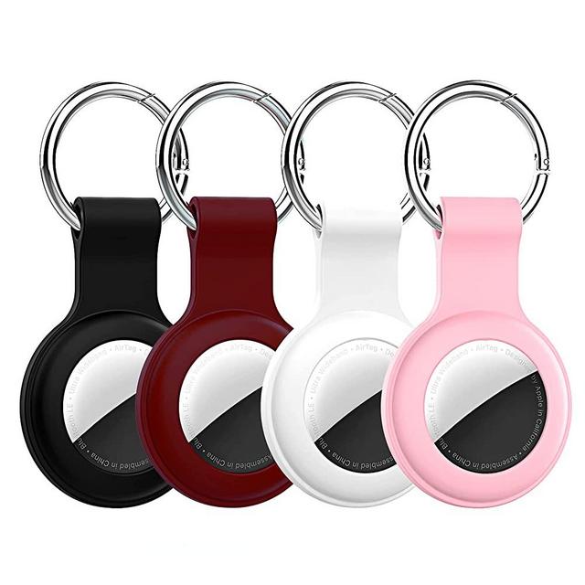 HATALKIN Case Compatible with Apple AirTags Case Airtag Holder with Key Chain Silicone Protective Cover Air Tag Case for Luggage Dog Cat Pet Collar 4 Pack (Black/White/Pink/Burgundy)