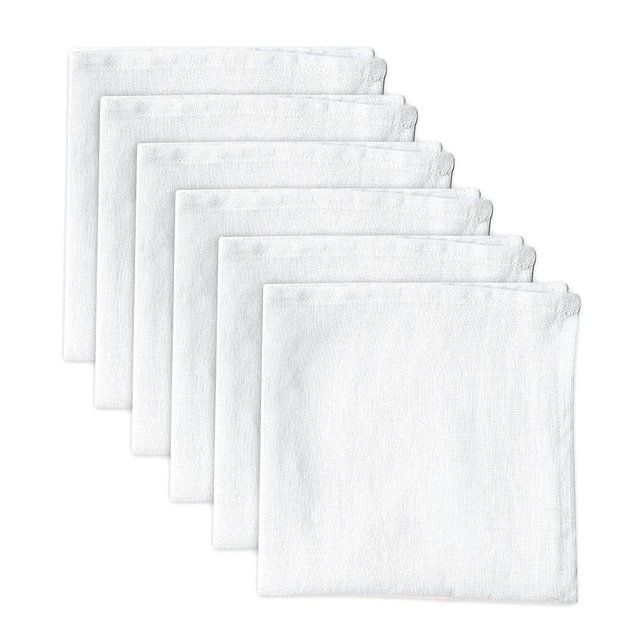 Linendo 100% Pure Linen Dinner Cloth Napkins 15 x 15 Inch White - Set of 6 Pack European Flax Natural Fabric Washable for Home and Kitchen