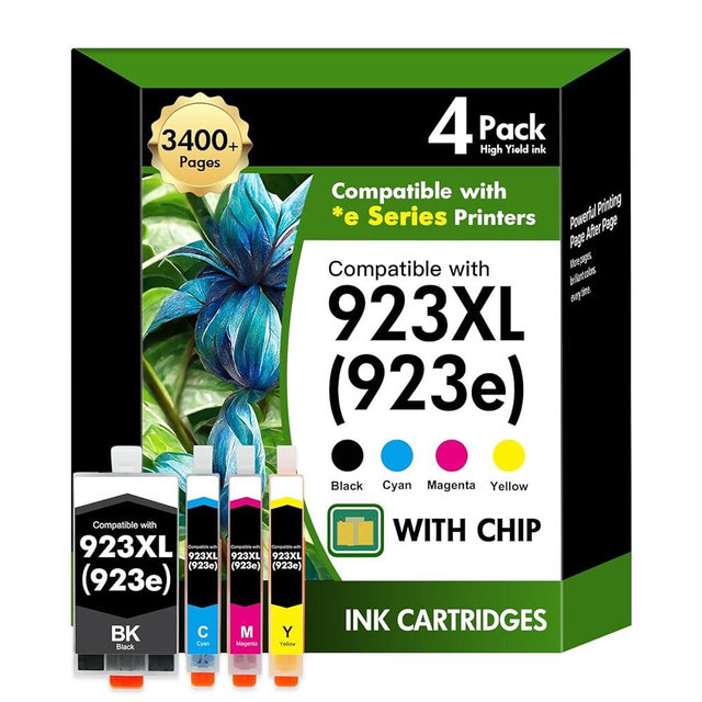 923 923e 923XL 8130e Ink Cartridges Combo Pack with Chip: Replacement for HP 923 923e Ink Cartridges for HP Printer OfficeJet Pro 8130e 8135e 8139e 8125e 8138e 8122e 8120 8124e 8130(4 Pack B/C/M/Y)