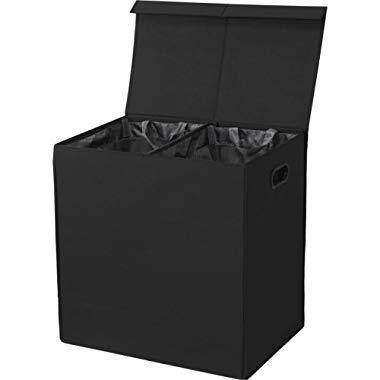 Simple Houseware Double Laundry Hamper with Lid and Removable Laundry Bags, Black