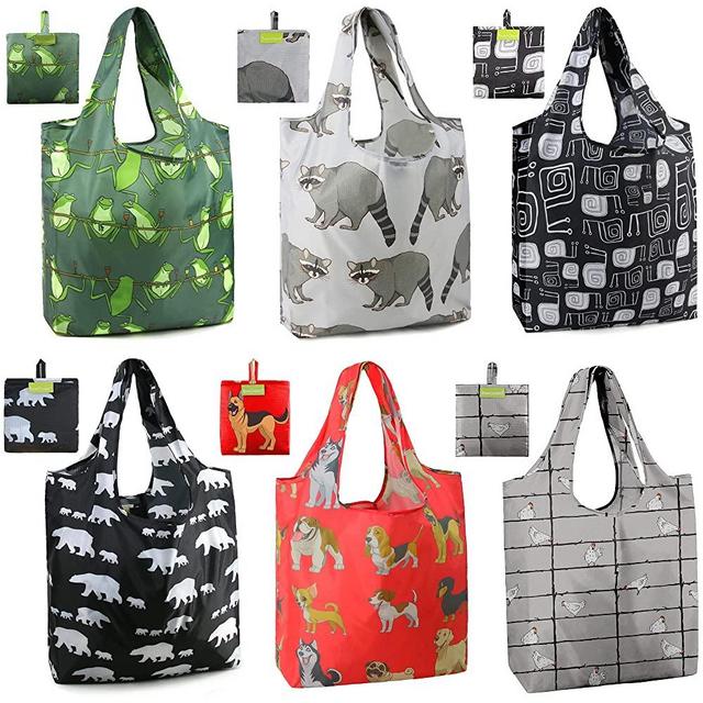 BeeGreen Cute Animal Foldable Reusable Grocery Bags with Inside Pouch Washable Reusable Shopping Bags Xlarge 50 LBS Sturdy Shopping Bags for Groceries Eco-friendly Reusable Bags for Gift Shopping
