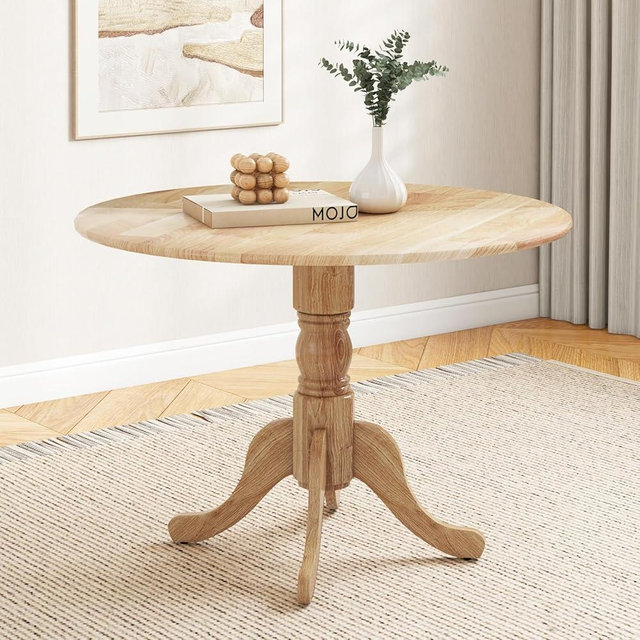 GOFLAME 40” Round Dining Table for 4 People, Wooden Kitchen Table with Curved Trestle Legs, Large Dinner Table for Kitchen, Dining Room, Living Room, Restaurant, Natural