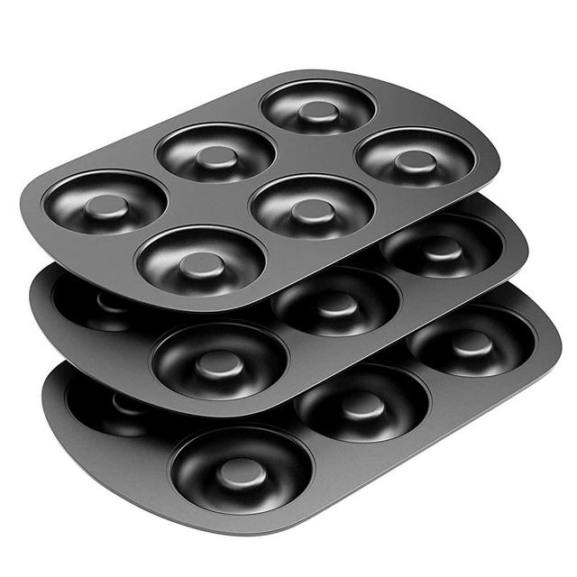 Non-Stick 6-Cavity Donut Baking Pans, Makes Individual Full-Sized 3 1/4" Donuts, Set of 3