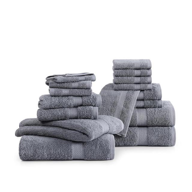 LANE LINEN 16 PC Bath Towels - 100% Cotton Towels for Bathroom, Premium Quality Hotel Towels, Highly Absorbent Bathroom Towel Set, Super Soft, 4 Bath Towels, 4 Hand Towels, 8 Wash Cloths - Cool Grey